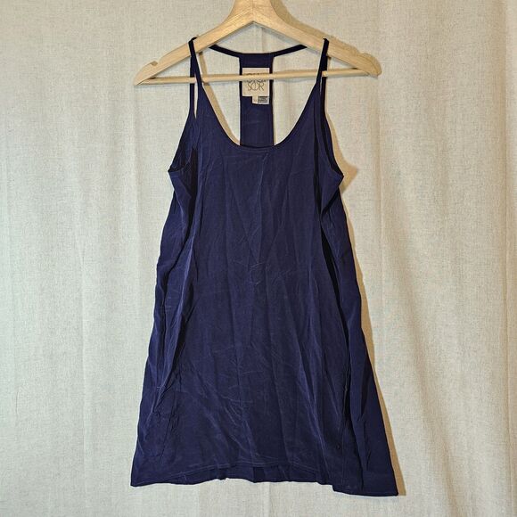 Chaser Navy Blue Mini Dress Crepe De Chine Silk Strappy Slip Pockets Womens XS - Picture 1 of 9
